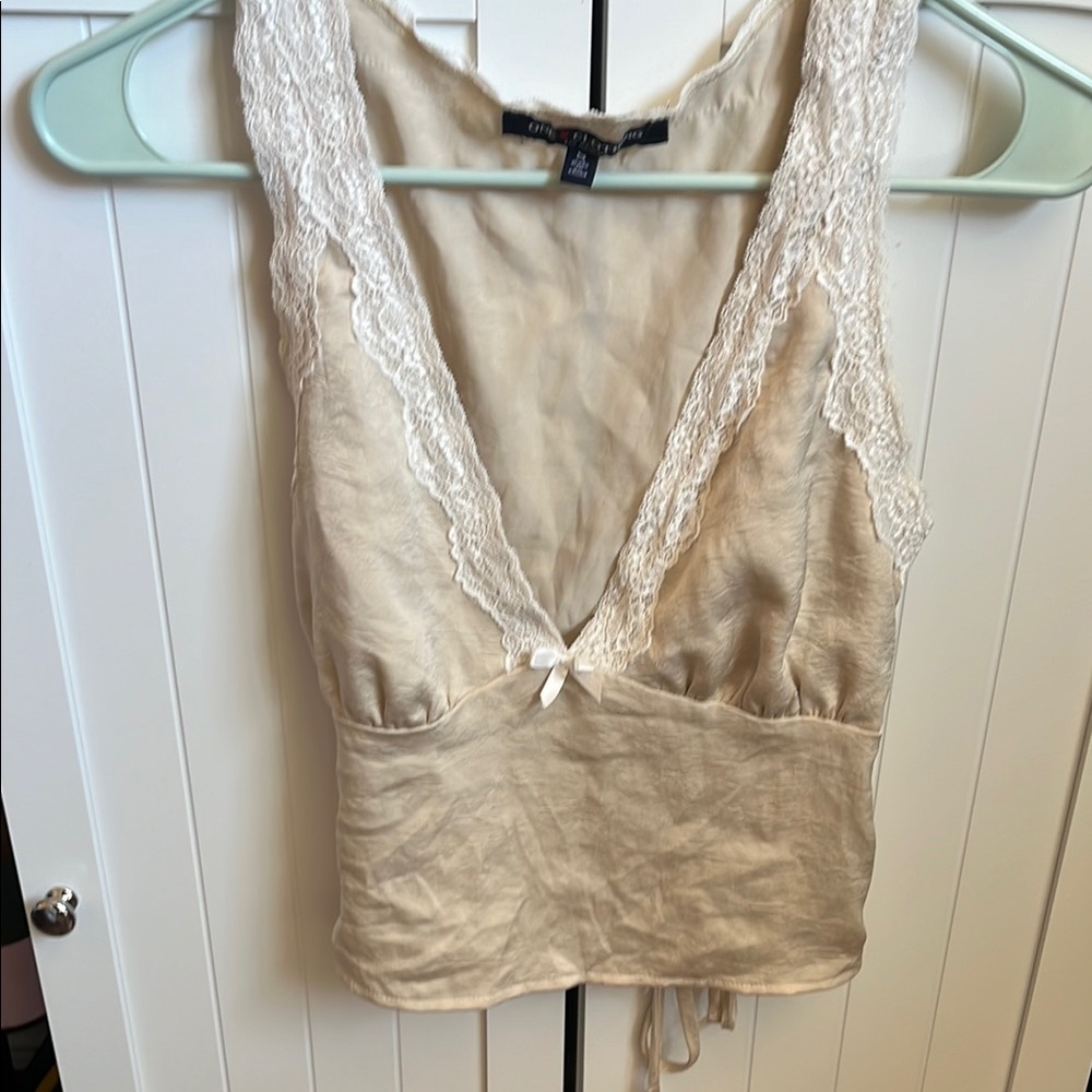 Cream Lace Trim Satin Top